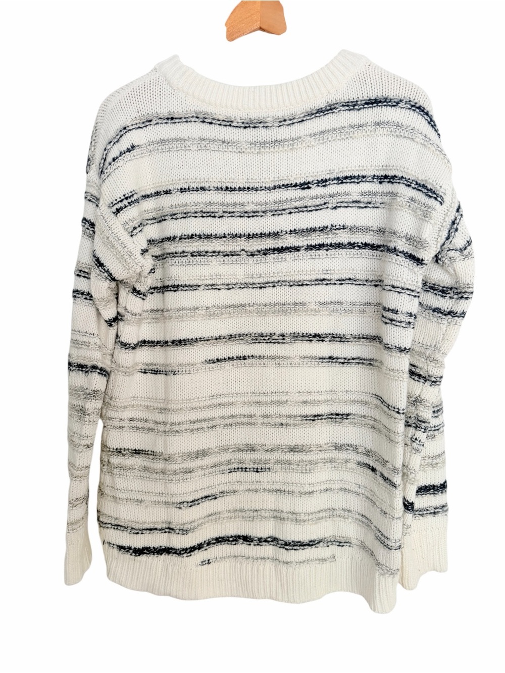 Calvin Klein Coastal-Style Textured Crewneck Sweater Cream Navy Stripes Sz SP - Picture 3 of 5